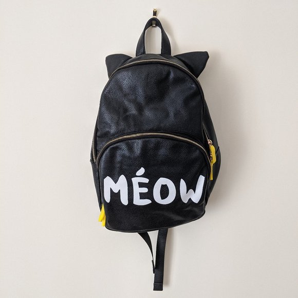 Meow Black Pleather Backpack - Picture 3 of 3